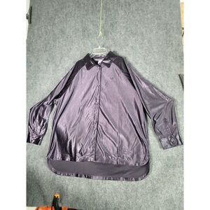 Adidas‎ Satin Shirt Originals Women Sz S Aurora Black Button Down Top Trackwear